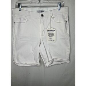 Code Bleu Womens Body Sculpt Bermuda Shorts White Denim Cuffed Size 10 NEW
